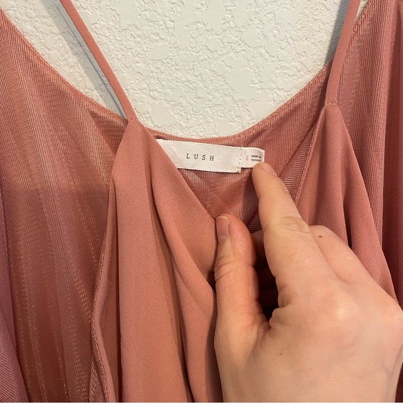 Lush Dusty Rose Mini Dress Large Spaghetti Strap Flowy Babydoll Dress - Picture 3 of 11